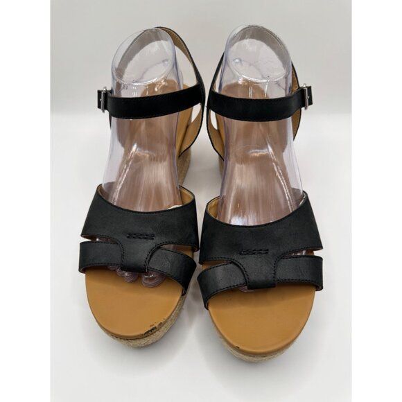 UGG Shoes Women 11 Black Leather Ankle Strap Platform Cloverdale Wedge Sandal - Picture 4 of 12